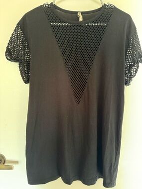 Emma & Sam Black Short Sleeve Top with Mesh Insets
